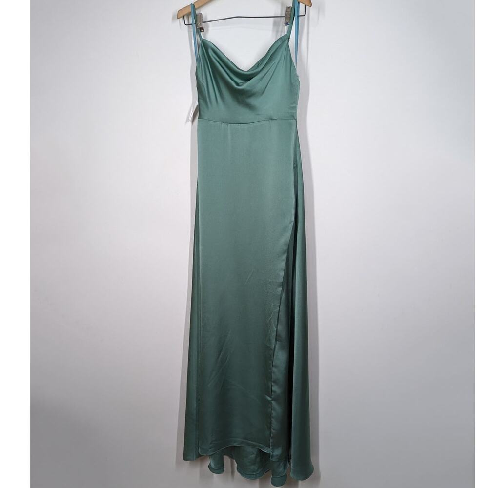Fame and Partners Strappy Draped Rosabel Gown Green Maxi Dress Size 4 US - Picture 3 of 12